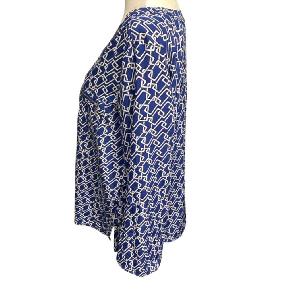Adrienne Vittadini Blue/White Geometric Print Long Sleeve Top L Preppy, Bold - Picture 2 of 7